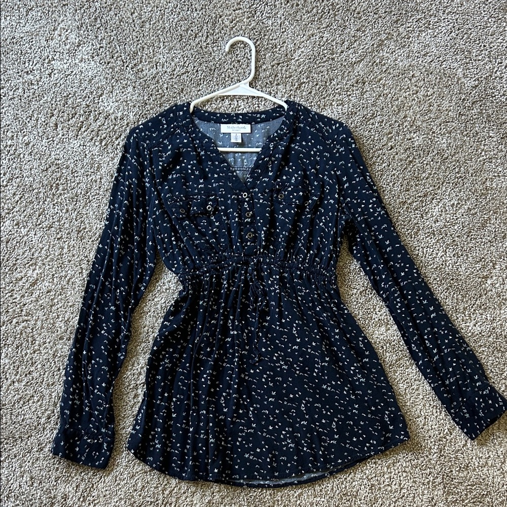 Motherhood Maternity Blue and White Patterned Blouse Size S